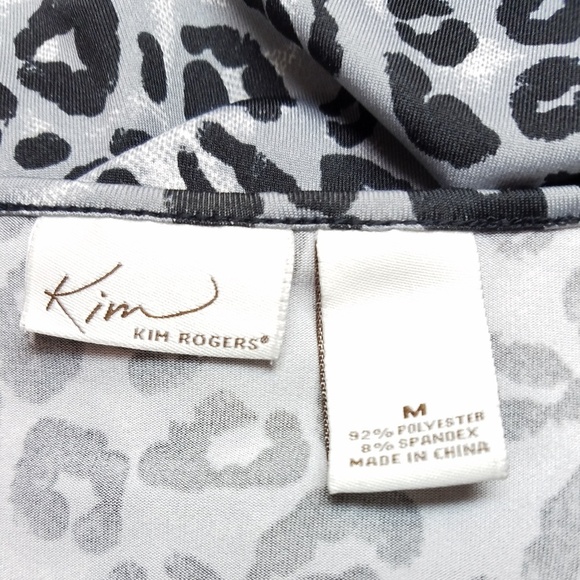 Kim Rogers Leopard Print Top Ruffle Blouse M Gray Black White Short Sleeve - Picture 4 of 6